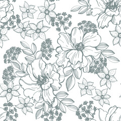 Floral background. Seamless vector pattern with hand-drawn flowers.