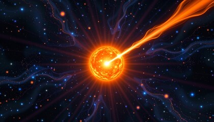 Fototapeta premium Radiant Orange Sun Starry Night Sky