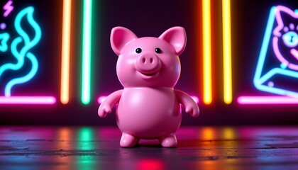 Playful Neon Piggy Bank Lively Atmosphere