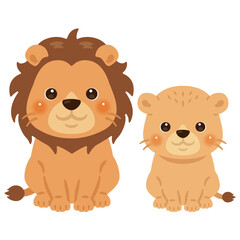 お座りしたライオンの親子イラスト