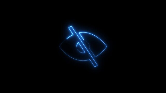 Glowing blue neon eye symbol indicating invisibility on a dark black background