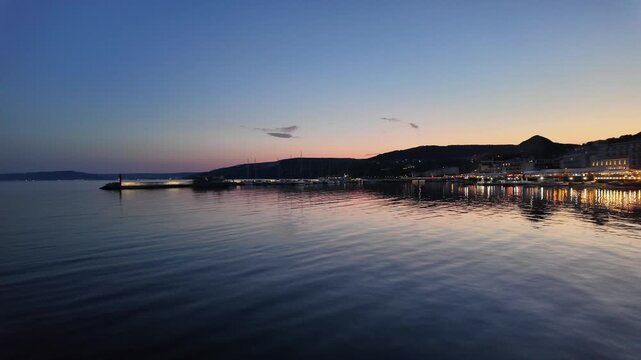 Amazing Sunset view of Costal street of town of Balchik, Dobrich region, Bulgaria