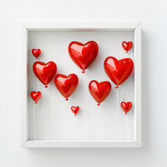 Red Heart Balloons in a White Frame