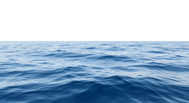 Blue ocean water surface with gentle waves and ripples. Isolated on transparent background, png - Powered by Adobe