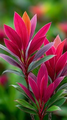 Vibrant red ti plant showing colorful foliage in tropical garden