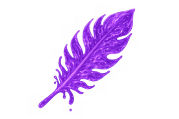 Glossy purple liquid forming feather-like splash, arching dynamically on transparent surface with fluid, abstract motion