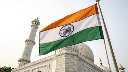 Vibrant Indian Flag Against Iconic Historical Monument Background