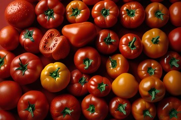 Vibrant assortment of fresh red and yellow tomatoes