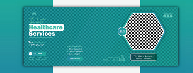 Healthcare Social Media Cover Desgin Template With Discounted offer.