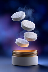 Effervescent Tablet Product Dissolving in Water with Smoke and Container Mockup