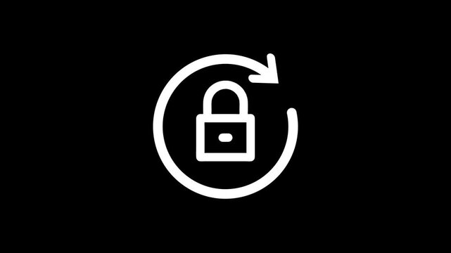 Animated icon of a padlock with a circular arrow on a black background