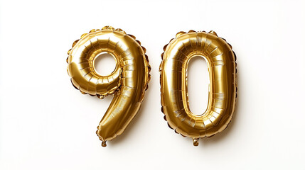 Gold number balloons ninety on white background a celebratory image