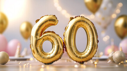 Gold number sixty balloons festive birthday celebration party decor
