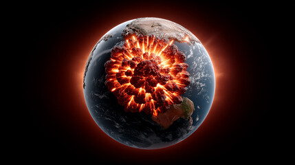 Planet Earth Destruction with Explosion in Space Rendered Illustration