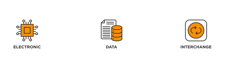 EDI banner web icon illustration concept for electronic data interchange of business documents standard format with a cloud server, exchange, database, file, chart, automation, and process icon