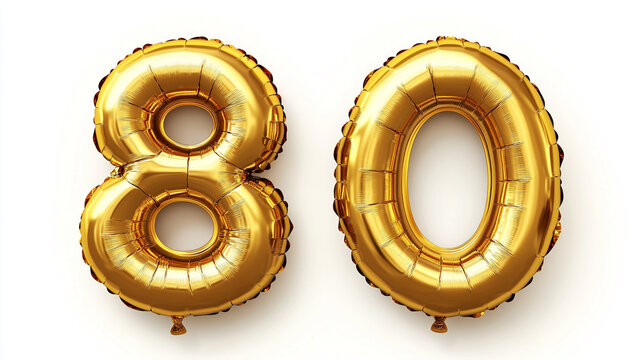 Gold number eighty balloons on white background festive decoration