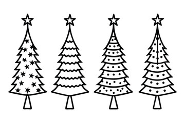 Obraz premium Set of christmas trees line art vector illustration, Pine tree outline vector bundle