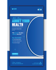 Naklejka premium Smiling Doctor with Stethoscope in Medical Advertisement with Discount Offer Story Tamplate Design.