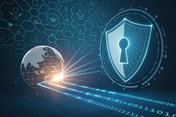 Cybersecurity Concept with Shield and Global Data Connection Visuals
