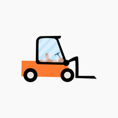 Flat design illustration of a forklift truck in side view. Minimalist style with bold outlines, suitable for transport, logistics, warehouse, or industrial-themed design. Ideal for use in icons