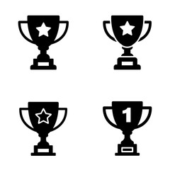 Set of four trophy icons with stars and number one symbol