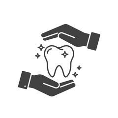 Tooth protection and care with hands dental health and hygiene concept