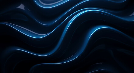 Obraz premium Dynamic abstract background featuring luminous blue wavy lines against a deep black backdrop, evoking a modern, fluid design.