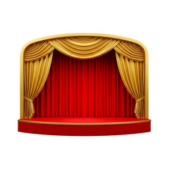 stage curtain icon, red velvet theater curtain with golden frame isolated for cinema performance entertainment show design illustration

