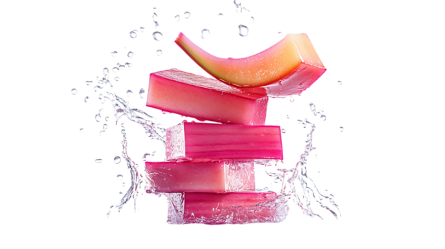Rhubarb stack with half slice falling png