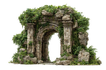 Obraz premium Overgrown Ancient Stone Archway Ruins Nature Scene, isolated on a transparent background