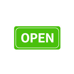 Green Open Sign with White Text on a White Background