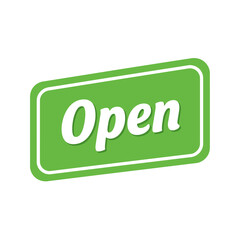 Green Open Sign with White Border and Text on White Background