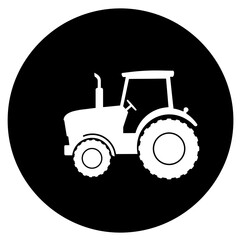White Tractor Silhouette on Black Circle Background for Agricultural Concepts