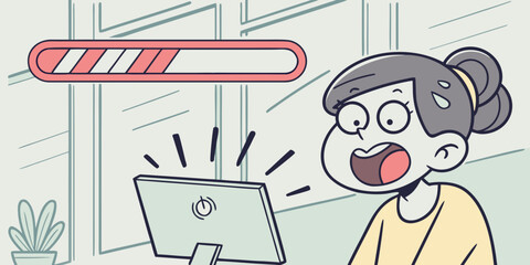 Woman anxiously watching a loading bar on her computer screen