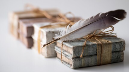 Elegant Stacked Books with Quill and Rustic Twine Decor