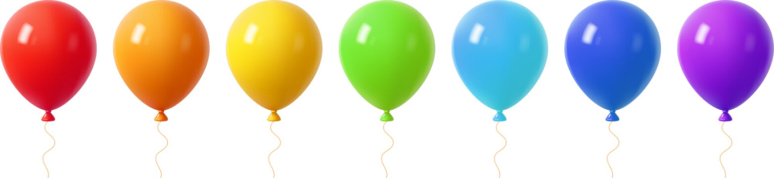 Row of 3D rainbow color balloons for celebration design