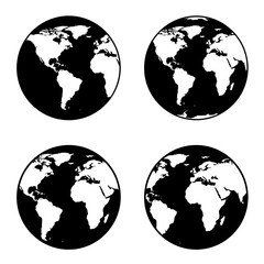 Four Black and White Globe Icons Showing Different Hemispheres of the Earth © rabbivay