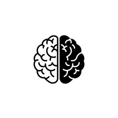 Human Brain Icon Illustrating Left and Right Hemispheres in Black and White