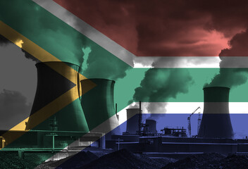 Coal Fired Power Plant with South Africa National Flag Overlay