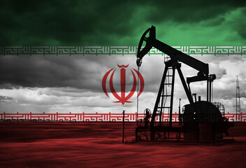 Drilling for oil in the countryside with Iran national flag overlay