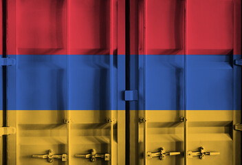 Shipping container with Armenia national flag overlay