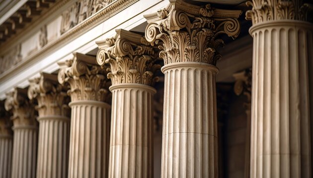Close-up of ornate classical columns on a building facade