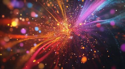 Obraz premium Vibrant colorful light bursts explode in a sparkling display of energy and motion