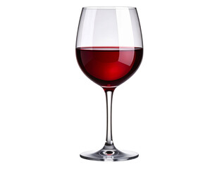 Elegant Wine Glass with Red Wine, Side View with Reflections, Isolated on Transparent Background