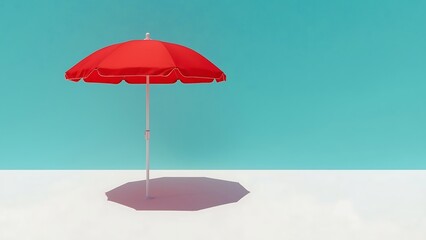 Obraz premium Red Umbrella on Blue Background - Clean Aesthetic
