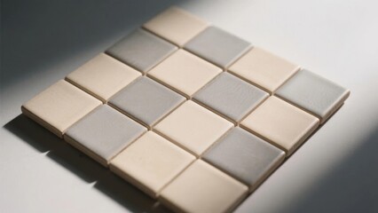 Checkerboard Pattern of Beige and Gray Tiles Arranged in a Grid