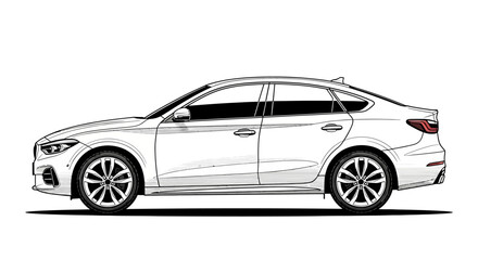 Side view of a modern generic sedan. A sleek white automobile illustration isolated on a white background.