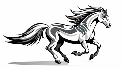 Obraz premium Fast galloping black and white horse casting shadow while art minimalist. silhouette concept