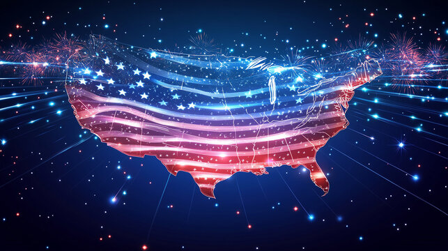 USA map design with fireworks celebrating Independence Day - Powered by Adobe