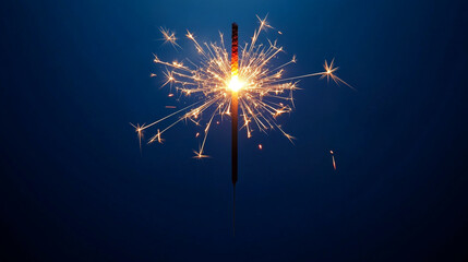 Bright glowing sparkler on dark blue background a festive light show
